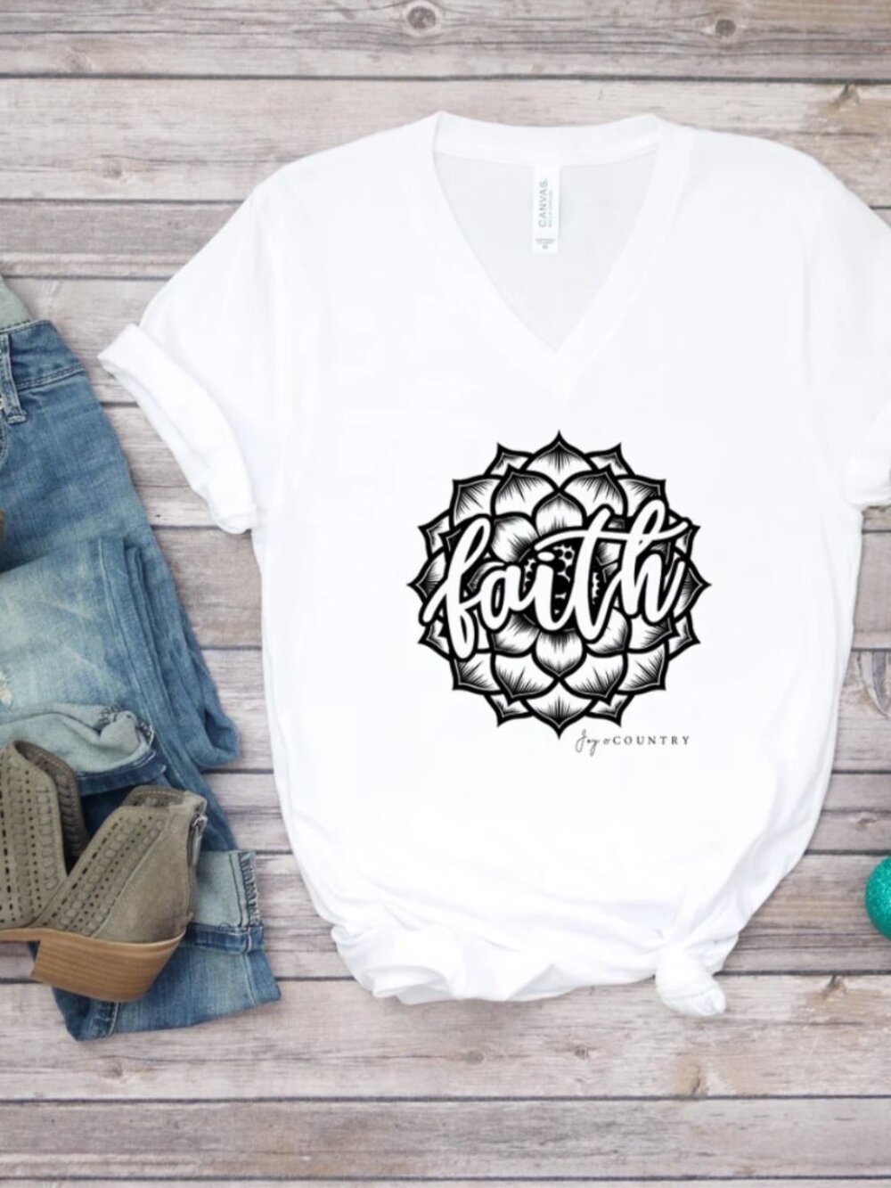 Faith with Flower - Unisex V-Neck Tee